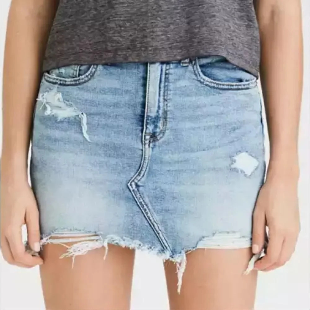American Eagle Women Blue Denim Comfort Mini Short Skirt Size 4